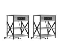 vidaXL Table de nuit avec station de chargement 2 pcs Sonoma gris