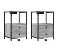 vidaXL Table de nuit avec station de chargement 2 pcs Sonoma gris
