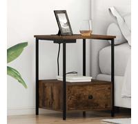 Vidaxl Table De Nuit Avec Station De Chargement Avec Tiroir Chêne Fumé