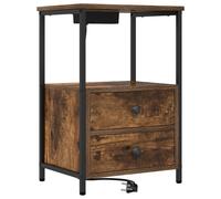 Vidaxl Table De Nuit Avec Station De Chargement Avec Tiroir Chêne Fumé