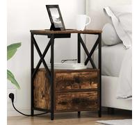 Vidaxl Table De Nuit Avec Station De Chargement Avec Tiroir Chêne Fumé
