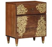 vidaXL Table de Nuit en Bois Massif Miel avec Un Design Floral, Pratique pour Ranger, avec 2 tiroirs. Idéal pour la Chambre, ce Meuble Compact ajoute Une Touche décorative Tout en organisant.