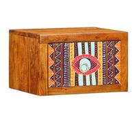 vidaXL Table de Nuit Marron et Multicolore en Bois d'acacia, 35 x 30 x 22 cm, Design bohème avec Motifs géométriques, Surface Lisse et polie, tiroirs Traditionnels avec poignées métalliques dorées, à