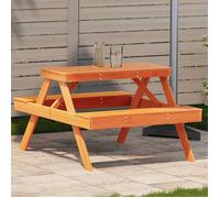 vidaXL Table de pique-nique 105x134x75 cm en pin massif, cire marron