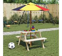 Vidaxl Table De Pique-Nique Pour 4 Enfants Avec Parasol Bois De Sapin