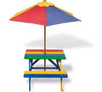 vidaXL Table de pique-nique pour enfants avec bancs & parasol Bois multicolore