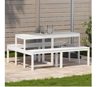 vidaXL Table de Pique-Nique, Table à Manger Rectangulaire, Meuble de Camping Jardin Terrasse Patio Extérieur, Moderne, Blanc Bois Massif de Pin