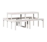 vidaXL Table de Pique-Nique, Table à Manger Rectangulaire, Meuble de Camping Jardin Terrasse Patio Extérieur, Moderne, Blanc Bois Massif de Pin