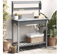 vidaXL Table de Rempotage avec Évier, Établi d'Empotage de Jardin avec Étagère et Crochets, Meuble de Patio Terrasse, Gris 156348