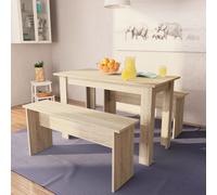 Table à manger et bancs 3 pcs Bois d ingénierie Chêne