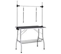 vidaXL Table de Toilettage Réglable de Chiens avec 2 Boucles et Panier, Bras de Toilettage pour Animaux de Compagnie, Table de Toilettage pour Chat
