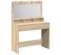 vidaXL Table de Toilette avec étagère Chêne Sonoma 100 x 41 x 135 cm, Unité de Rangement Moderne, Meubles pour Chambre, Table de Maquillage Minimaliste, Miroir Lumineux en Bois Robuste