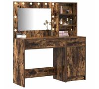 vidaXL Table de Toilette avec tiroir 2 pcs Marron Bois d'ingénierie, Rangement Moderne pour Chambre, Table Coiffeuse Minimaliste avec Miroir LED, Meuble Pratique et déco