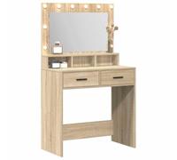 Coiffeuse - Chêne Sonoma - 79x41x135 cm - 2 tiroirs - Éclairage LED intégré
