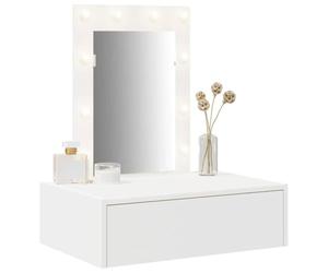 vidaXL Table de Toilette Blanc 60 x 40 x 70 cm Bois d'ingénierie | Vient avec des lumières LED intégrées pour que tu puisses bien te voir en te préparant, Super pour les petits espaces,