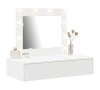 vidaXL Table de Toilette Blanc 83 x 40 x 70 cm Bois d'ingénierie | Des lumières LED sur le miroir pour mieux voir, Parfait pour les petits espaces et vachement pratique,