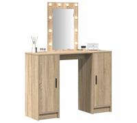 Coiffeuse - Chêne Sonoma - Miroir LED - 2 Rangements - Style Contemporain