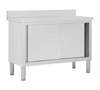 vidaXL Table de Travail avec Portes Coulissantes Armoire de Stockage de Cuisine Armoire de Rangement Restaurant Hôtel Cantine 120x50x(95-97) cm Acier Inoxydable