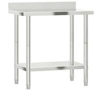 vidaXL Table de Travail de Cuisine avec Dosseret, Plan de Travail avec Pieds, Table de Préparation avec Rangement Bar Restaurant, Acier Inoxydable