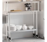 vidaXL Table de Travail de Cuisine avec Étagère, Chariot de Service avec Rangement, Table de Préparation, 110x30x120 cm Acier Inoxydable 3208897 inox G