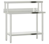 vidaXL Table de Travail de Cuisine avec Étagère, Chariot de Service avec Rangement, Table de Préparation, 110x55x120 cm Acier Inoxydable