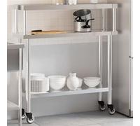 vidaXL Table de Travail de Cuisine avec Étagère, Chariot de Service avec Rangement, Table de Préparation, 110x30x120 cm Acier Inoxydable 3208897 inox G