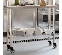 vidaXL Table de travail de cuisine avec roues 110x30x85 cm inox