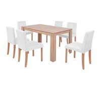 vidaXL Table et chaises 7 pcs Cuir synthétique Chêne Couleur crème
