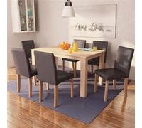 vidaXL Table et chaises 7 pcs Cuir synthétique Chêne Marron Marron G