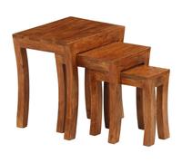 Table Gigogne 3pcs Bois Massif d'Acacia Marron Ensemble de Table Basse vidaXL