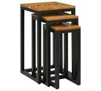 vidaXL Table gigogne 3 pcs Marron Bois de teck massif, Table de salon, ensemble gigogne moderne, meubles gain de place, bois de teck et résine, design épuré