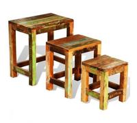 3-delige Bijzettafeltjesset vintage stijl gerecycled hout 241093
