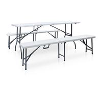 Vidaxl Table Pliable De Jardin Avec 2 Bancs 180 Cm Acier Et Pehd Blanc
