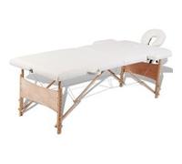 Table pliable de massage Blanc crème 2 zones avec cadre en bois 110078