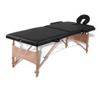 vidaXL Table pliable de massage Noir 2 zones avec cadre en bois