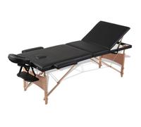 vidaXL Table pliable de massage Noir 3 zones avec cadre en bois