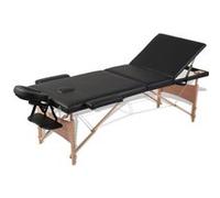 vidaXL Table pliable de massage Noir 3 zones avec cadre en bois Noir G