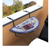 vidaXL Table de balcon suspendue Demi-circulaire Mosaïque Bleu et Blanc