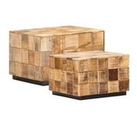 Tables basses 2 pcs avec design de blocs Bois de manguier brut