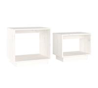 vidaXL 2-delige Salontafelset massief grenenhout wit813526 Blanc G