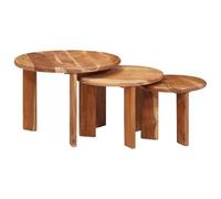 vidaXL Tables Basses gigognes 3 pcs Marron Bois d'Acacia Massif, Tables Basses Modernes, Rondes et empilables, Pratiques, minimalistes, pour Un Salon stylé, déco Chic