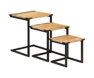 vidaXL Tables Basses Gigognes 3 pcs, Tables d'Appoint, Bouts de Canapé, Meubles de Salon Salle de Séjour, Bois Massif de Manguier et Fer