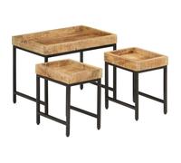vidaXL Tables basses gigognes 3 pièces empilables en bois de manguier 372732