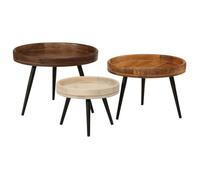 vidaXL Tables basses rondes 3 pcs Bois de manguier massif Marron