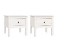 Vidaxl Tables D'appoint 2 Pcs Blanc 50x50x49 Cm Bois Massif De Pin Blanc