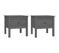 Vidaxl Tables D'appoint 2 Pcs Gris 50x50x49 Cm Bois Massif De Pin Marron