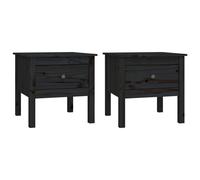 Vidaxl Tables D'appoint 2 Pcs Noir 50x50x49 Cm Bois Massif De Pin Marron