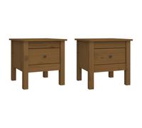 Vidaxl Tables D'appoint 2pcs Marron Miel 40x40x39cm Bois Massif De Pin Marron