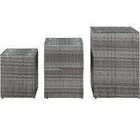 vidaXL Tables d'appoint 3 pcs. avec plateau en verre Gris Poly Rattan
