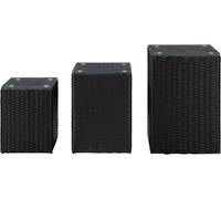 vidaXL Tables d'appoint 3 pcs. avec plateau en verre noir Poly rotin